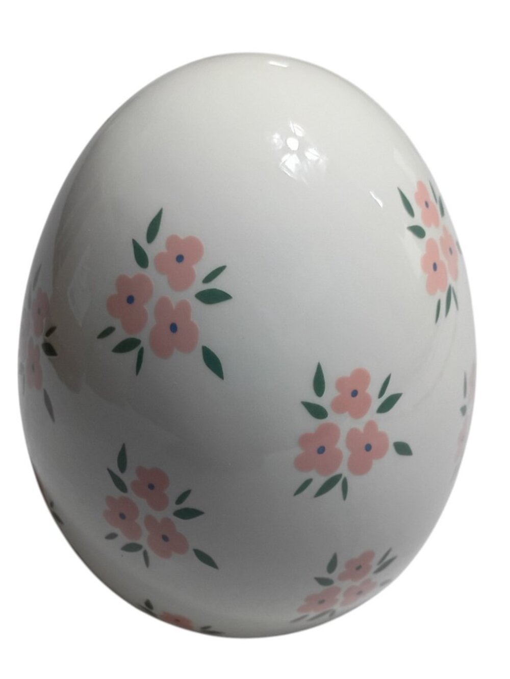Ceramic Egg Floral Decorative Container Pink Flower White Spring Easter